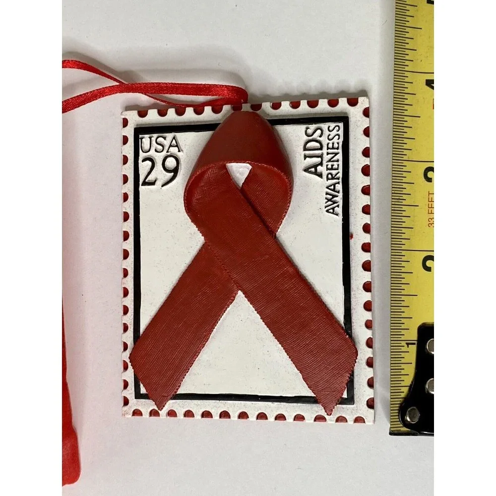 Kurt Adler Aids Awareness Red Ribbon USPS Commemorative Stamp‎ Ornament 1998